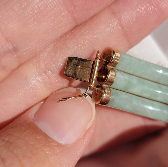 Triple Row Real Jade 14k Solid Gold Bracelet - Picture 4 of 6